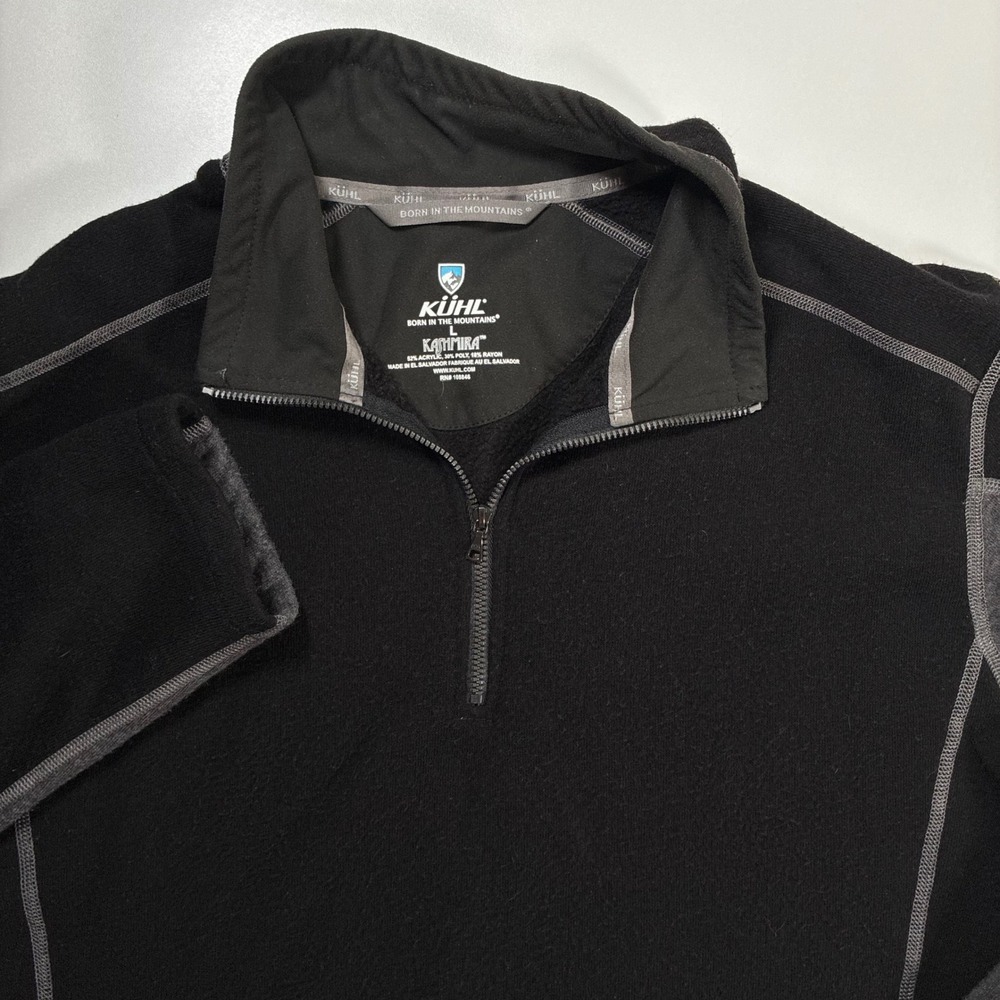 KUHL Kashmira Pullover Large Black Quarter Zip Fleece Contrast Stitching Hiking
